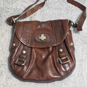 FOSSIL Fifty Four Buttery Pebbled Leather Crossbody Bag Brown Turn Lock Western